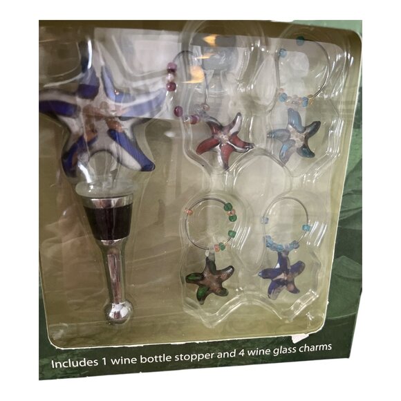 Venezia Studio Wine Bottle Stopper & Starfish Glass Charms Set - Picture 2 of 3